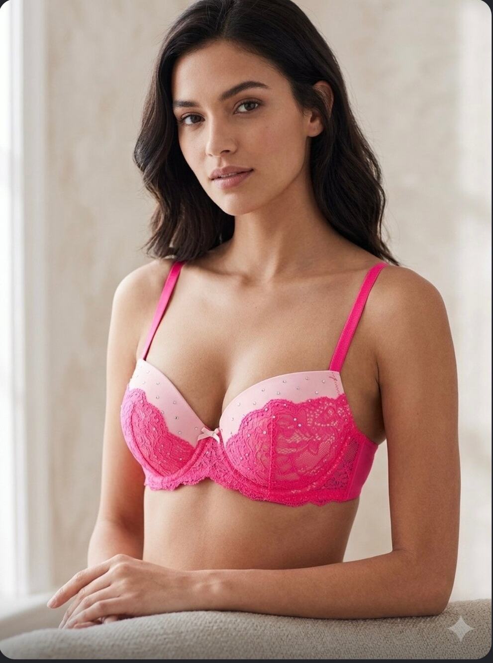 Victoria's Secret retro festival rave Dream hot pink lace rhinestones sparkles